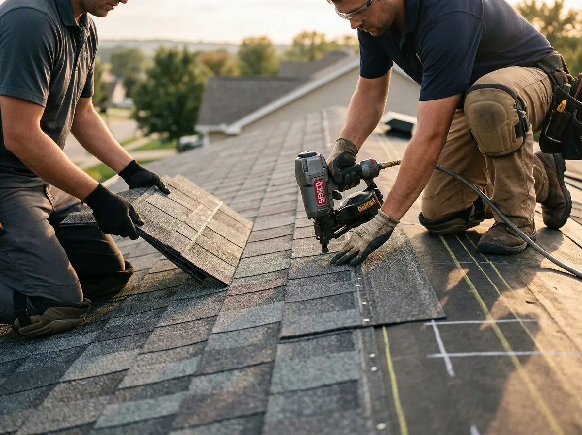 Professional roofer working on a residential roof in Loyalsock